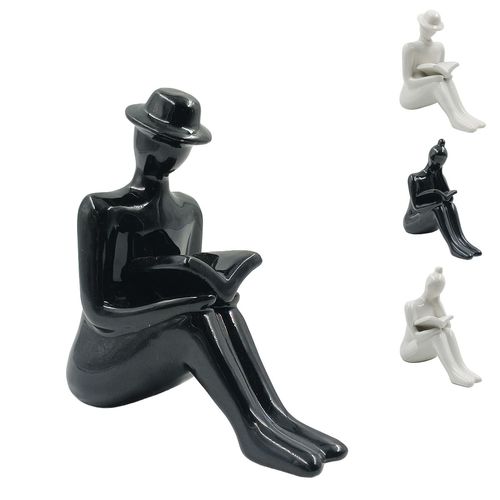 Estátua Menina Leitura Decorativo 16cm em Porcelana Interponte