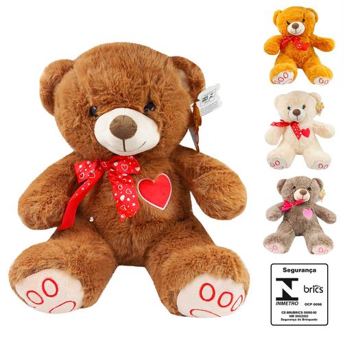 Urso de Pelúcia Laço 30cm em Poliéster Fizzy