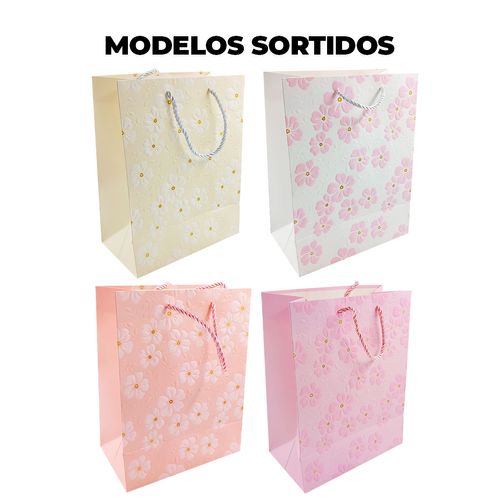 Sacola P/ Presente Flor 18x23x10cm em Papel FWB