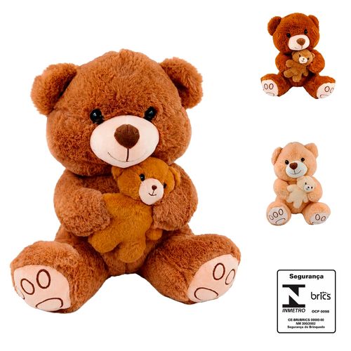 Urso de Pelúcia C/ Filhote 33cm em Poliéster Fizzy