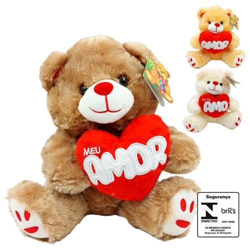 Urso de Pelúcia C/ Coração 23cm em Poliéster Fizzy