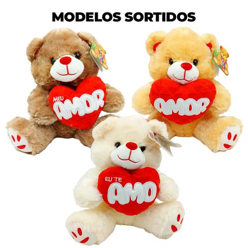Urso de Pelúcia C/ Coração 23cm em Poliéster Fizzy