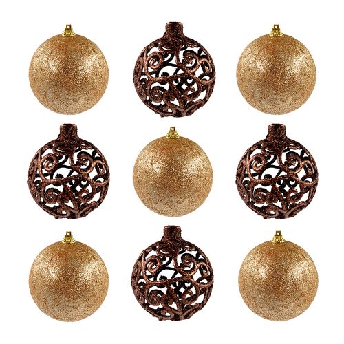 Jogo de Bolas de Natal 8cm 9 Peças em Plástico Livon