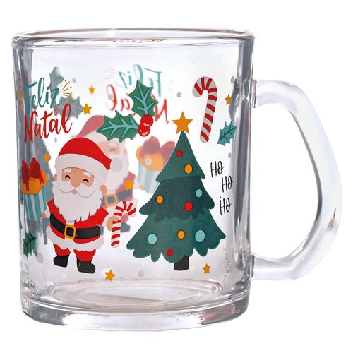 Caneca Natalina Ho Ho Ho 320ml em Vidro Fartex