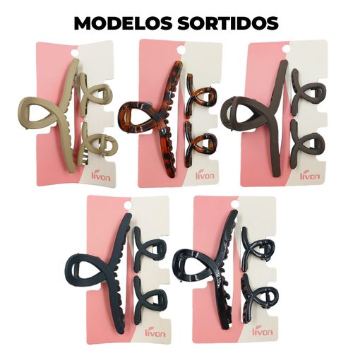 Kit Prendedor de Cabelo 3 Peças 8x13cm em Plastico Livon