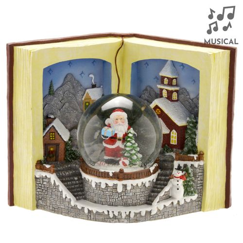 Enfeite Musical Globo de Neve Papai Noel 27cm em Resina Mabruk