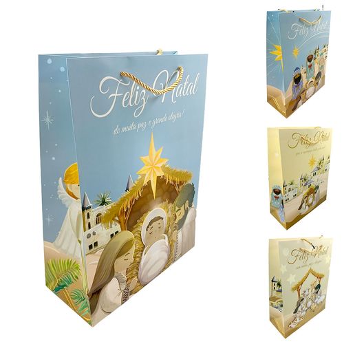 Sacola P/ Presente Natalina Feliz Natal 28x37x12cm em Papel Multiart