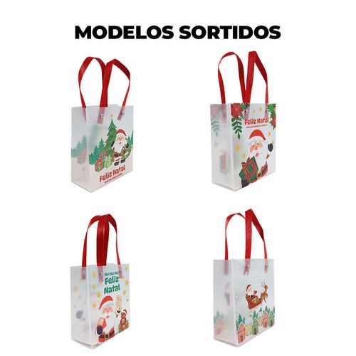 Sacola P/ Presente Natalina Feliz Natal 13x15x6cm em Plástico Multiart