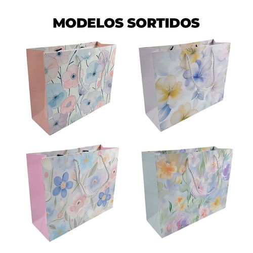 Sacola P/ Presente Floral  32x25x11,5cm em Papel Livon