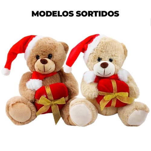 Urso Natalino C/Gorro e Presente  20cm em Poliéster Multiart