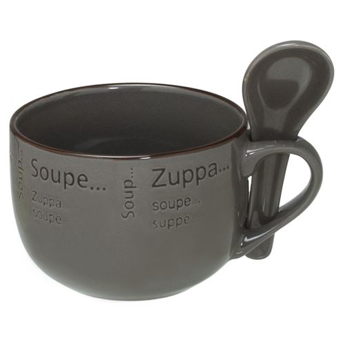Caneca Sopa C/ Colher 500ml em Cerâmica Mabruk