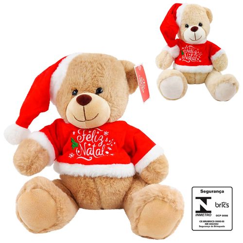 Urso Natalino C/ Gorro 25cm em Poliéster Multiart