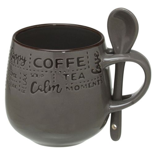 Caneca Coffee C/ Colher 400ml em Cerâmica Mabruk