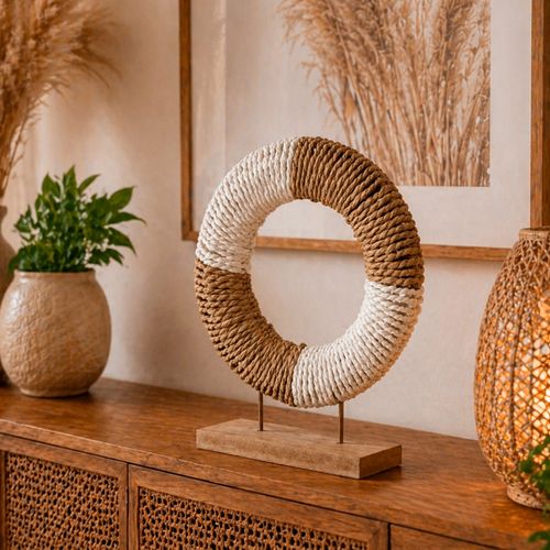 Escultura Circular Trançada 25x19,5cm em Fibra Natural Livon
