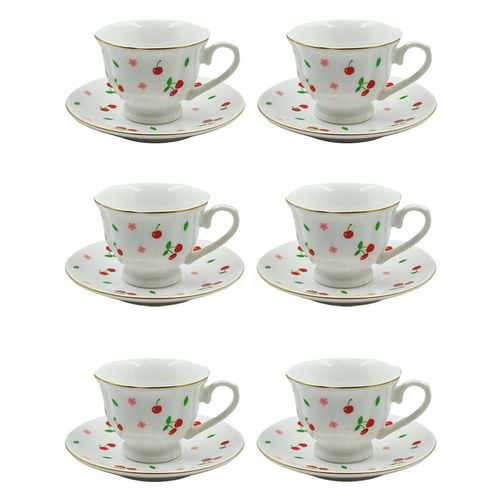 Jogos Xícara C/ Pires Cherry 90ml em Cerâmica Lila Home