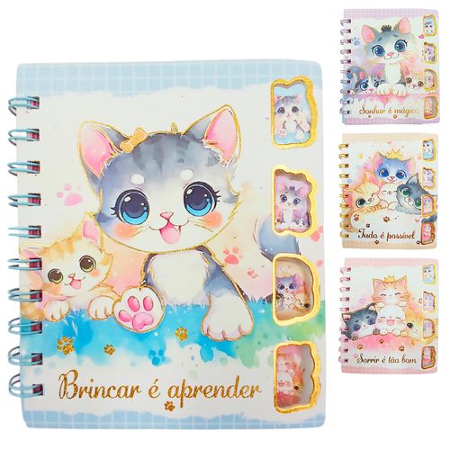 Caderno Gatinhos 14,7x12,2cm 80 Folhas em Papel Dcarte