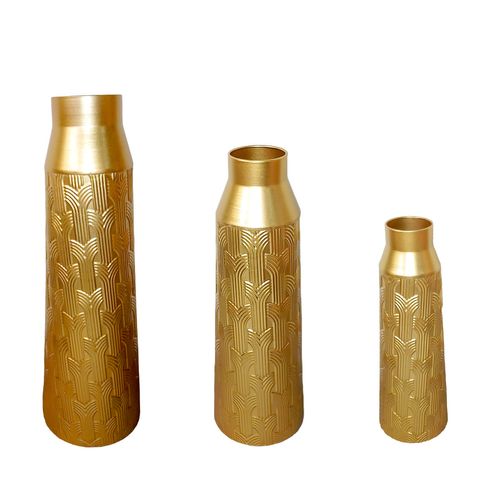 Jogo de Vasos Ornamental Ouro 3 Peças em Metal Livon