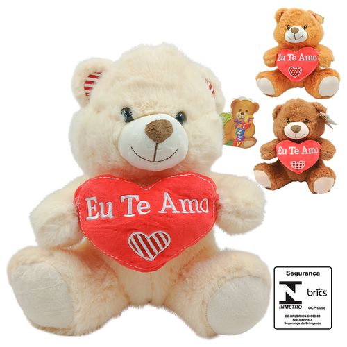Urso de Pelúcia Coração 30cm em Poliéster Fizzy