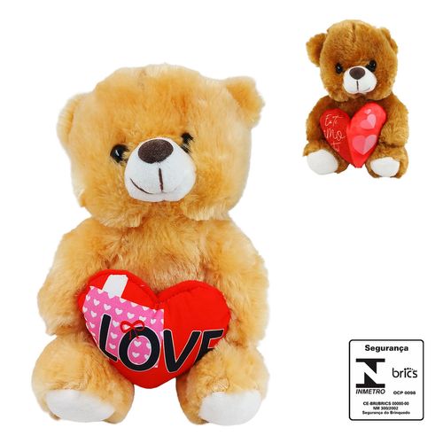 Urso de Pelúcia C/ Coração 18cm em Poliéster Fizzy