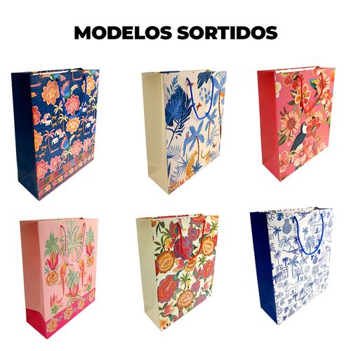 Sacola P/ Presente Tropicana 32x26cm em Papel Interponte