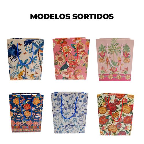 Sacola P/ Presente Tropicana 22x18cm em Papel Interponte