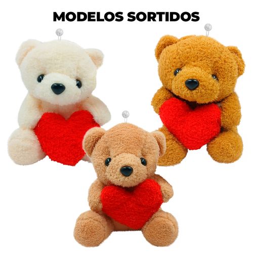 Urso de Pelúcia Coração 17cm em Poliéster DCarte