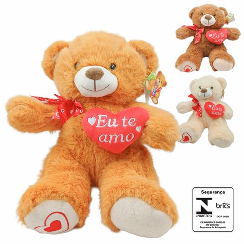 Urso de Pelúcia Coração 36cm em Poliéster Fizzy