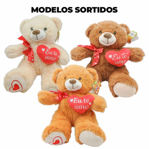 Urso de Pelúcia Coração 36cm em Poliéster Fizzy