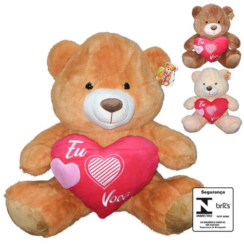Urso de Pelúcia Coração 60cm em Poliéster Fizzy