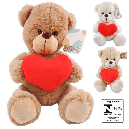 Urso De Pelúcia Coração 24cm em Poliéster Multiart