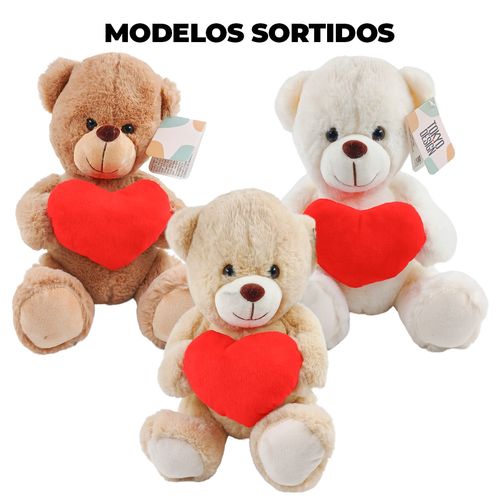 Urso De Pelúcia Coração 24cm em Poliéster Multiart