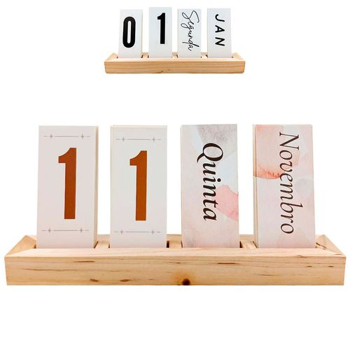 Calendário de Mesa Decorativo 24cm em Madeira Livon