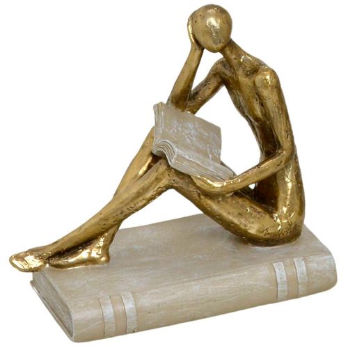 Homem C/ Livro Decorativo 15cm em Resina Mabruk