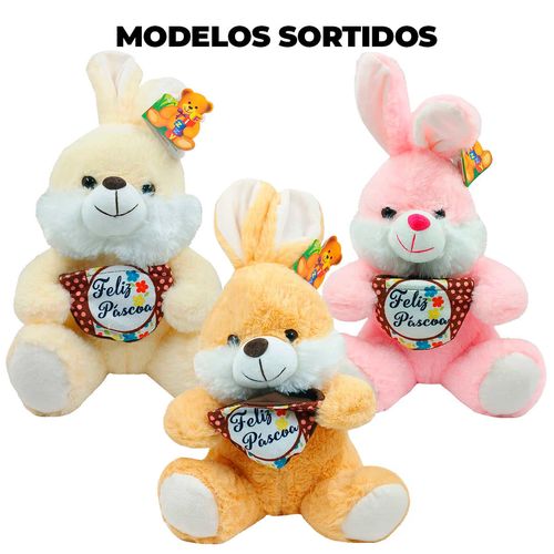 Coelho de Pelúcia C/ Coração 35cm em Poliester Fizzy
