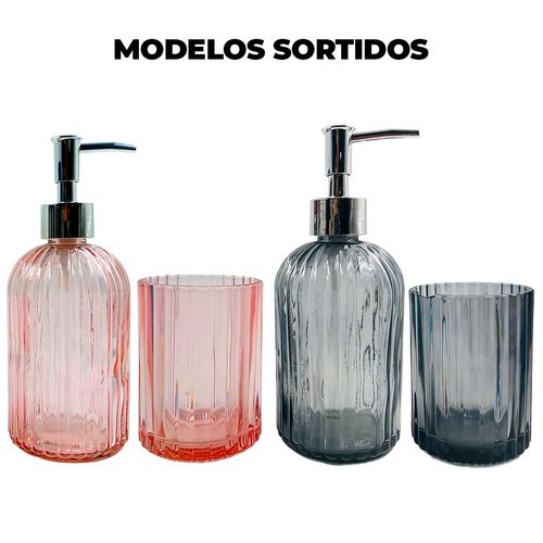 Kit Banheiro Luxo 2 Peças 430ml em Vidro Clink