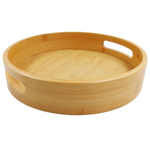 Bandeja Redonda 25x5cm em Bambu Kehome