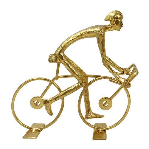 Escultura Homem Bicicleta 15cm em Metal Mai Home