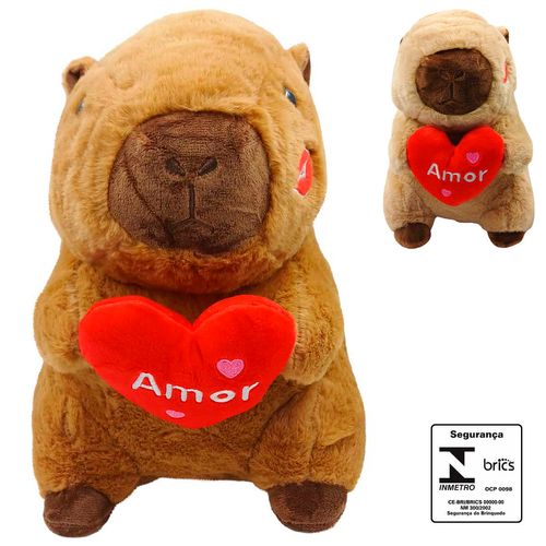 Capivara de Pelúcia Love 30cm em Poliéster Fizzy