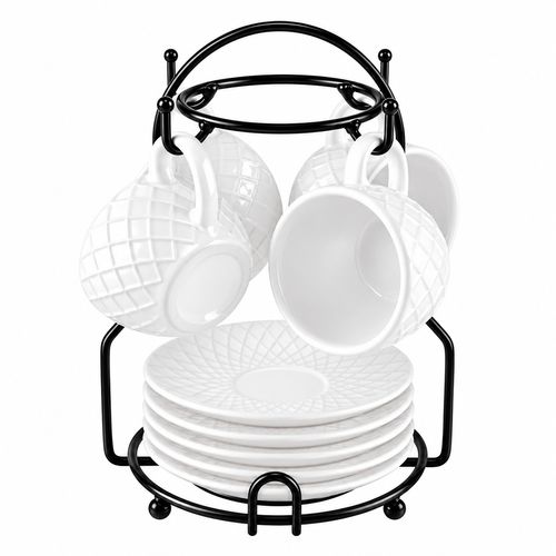 Jogo de Xícaras Divine C/ Suporte  90ml em Cerâmica Hauskraft
