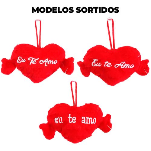 Chaveiro de Pelúcia Coração C/ Ventosa 8cm em Poliéster Fizzy