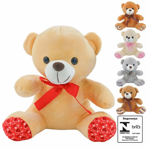 Urso de Pelúcia C/ Laço 20cm em Poliéster Fizzy