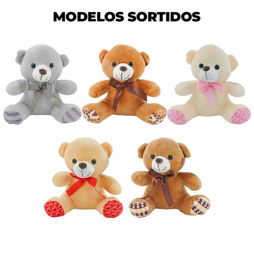 Urso de Pelúcia C/ Laço 20cm em Poliéster Fizzy