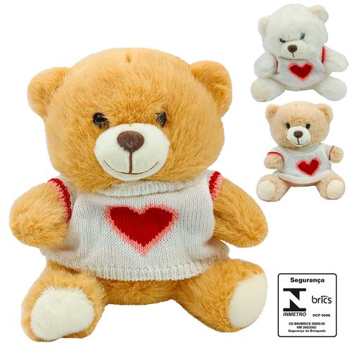 Urso De Pelúcia C/ Suéter 20cm em Poliéster Fizzy