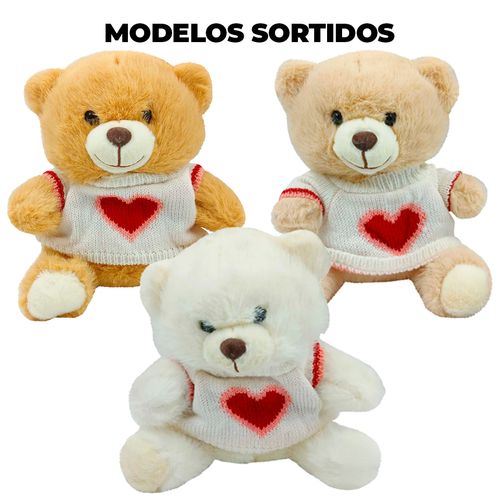 Urso De Pelúcia C/ Suéter 20cm em Poliéster Fizzy