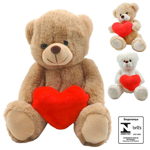 Urso De Pelúcia Coração 20cm em Poliéster Multiart