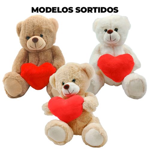 Urso De Pelúcia Coração 20cm em Poliéster Multiart