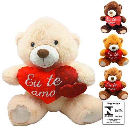 Urso de Pelúcia Coração 45cm em Poliéster Fizzy