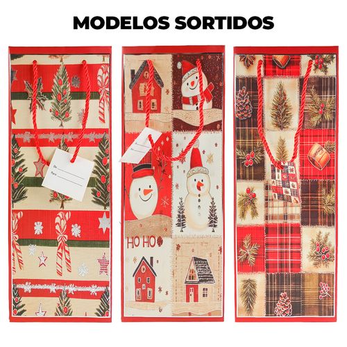 Sacola P/ Vinho Natal  36x12,7cm em Papel Rio Master
